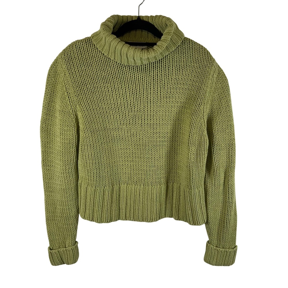 Chelsea Studio Womens XL Lime Green Chunky Knit Turtleneck Sweater Cottage Boho